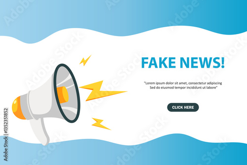 Megaphone with Fake news speech bubble. Loudspeaker. Banner for business, marketing and advertising. Vector illustration.