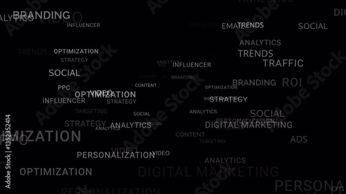 Digital Marketing text words fly zoom in loop seamless animation PNG Alpha