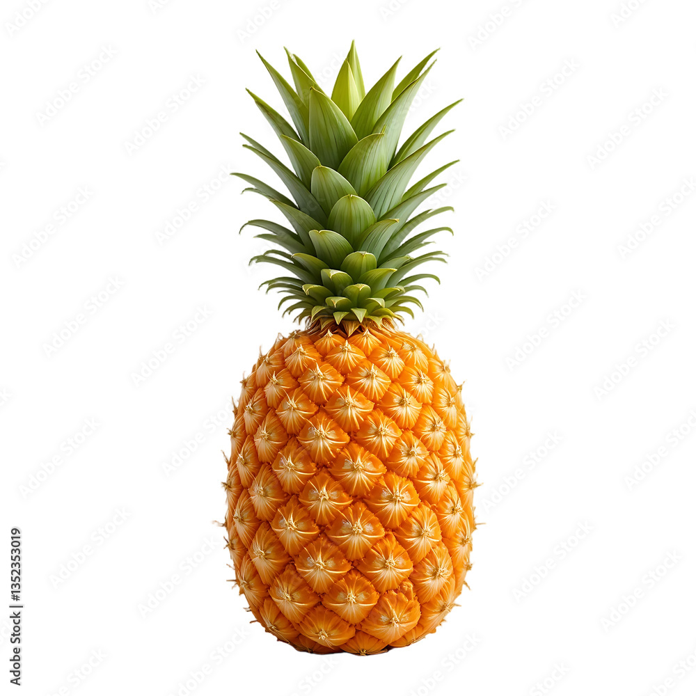 Fototapeta premium A single pineapple with green leaves isolated on a black background