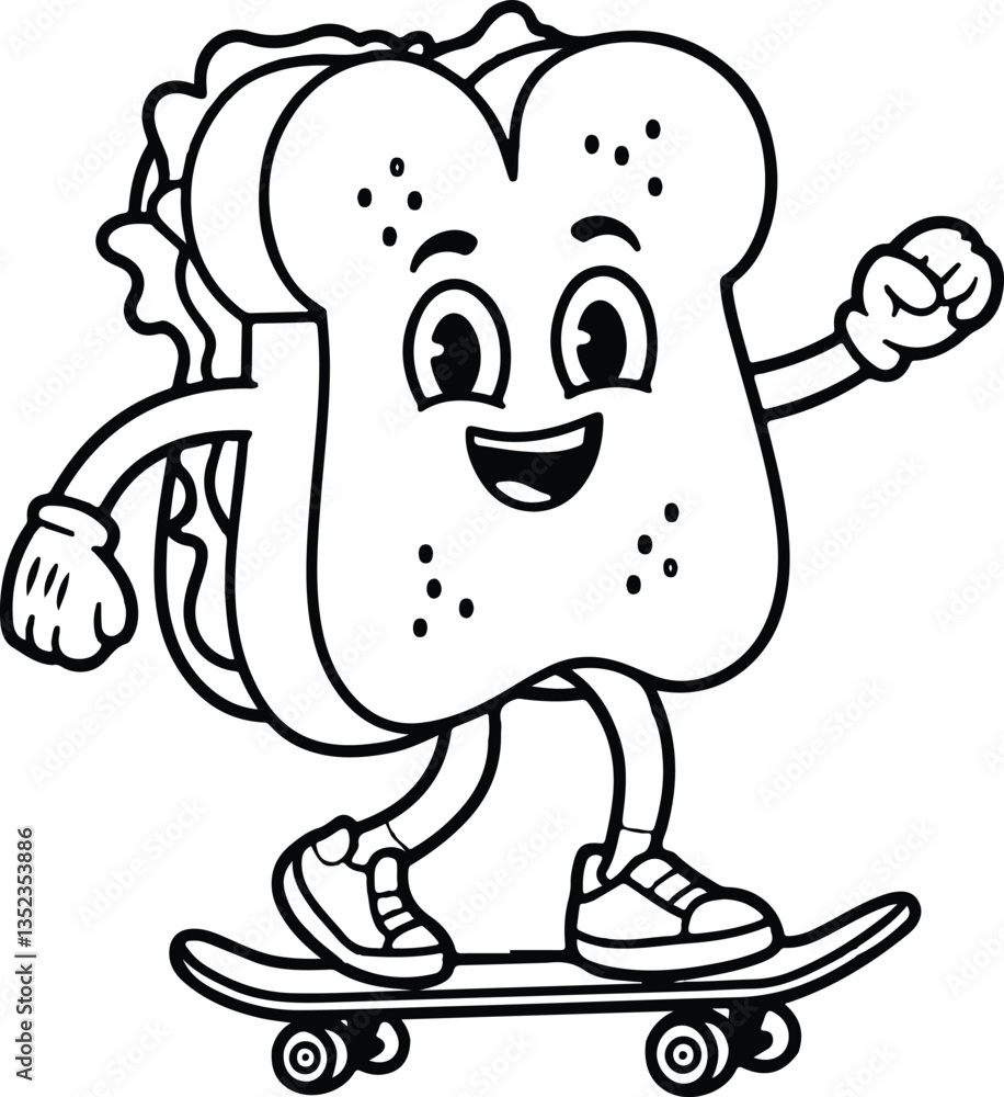 Fototapeta premium Sandwich bread cartoon coloring page
