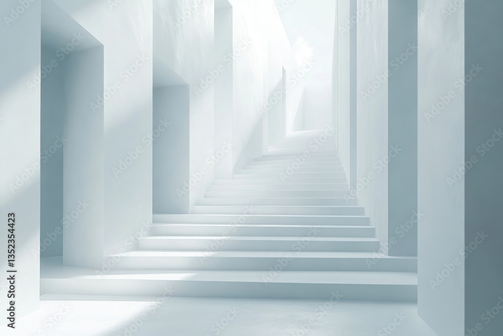 Obraz premium White staircase against white wall.