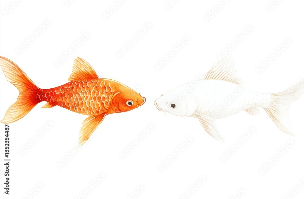 Two goldfish simple drawing style vector illustration white background Two goldfish simple drawing style vector illustration white background