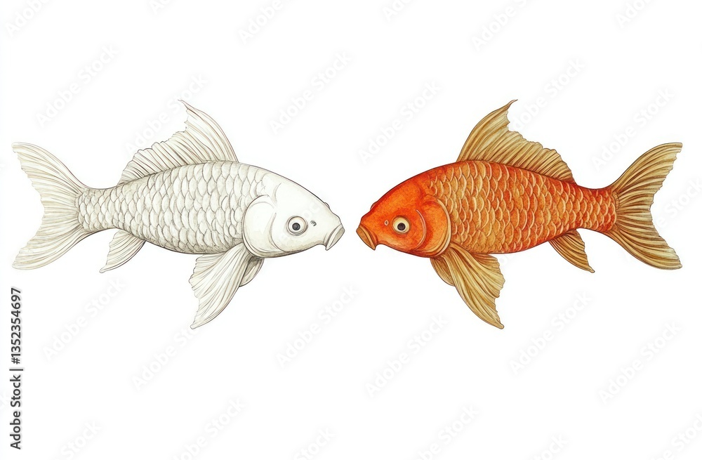 Two goldfish simple drawing style vector illustration white background Two goldfish simple drawing style vector illustration white background