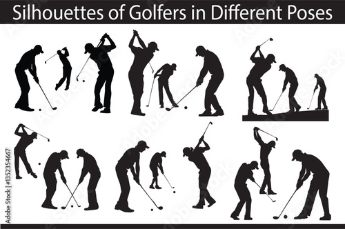 ball, golfer, silhouette, sport, vector, male, man, golfing, player, club, people, golf, silhouettes, woman, isolated, female, players, poses, sports, set, play, men, swing, girl, game, swinging, 