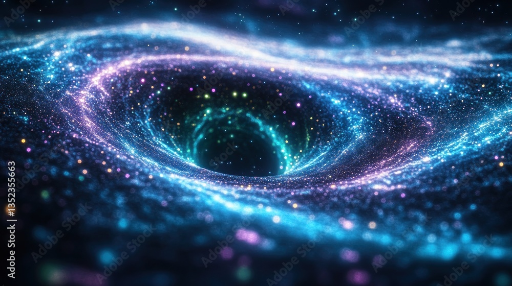 Abstract Digital Illustration of a Cosmic Black Hole Nebula in Shades of Blue Purple and Teal with Glowing Particles Abstract Digital Illustration of a Cosmic Black Hole Nebula in Shades of Blue Purple and Teal with Glowing Particles