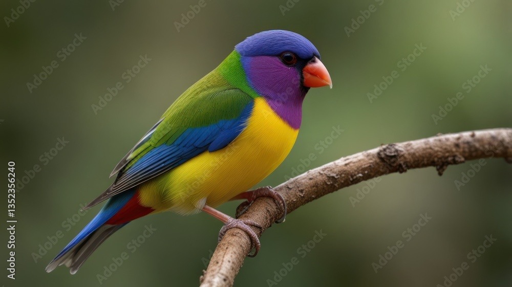 Colorful bird perched on a branch, vibrant with blue, purple, green, yellow, and red plumage Colorful bird perched on a branch, vibrant with blue, purple, green, yellow, and red plumage