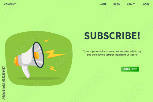 Subscribe, banner with megaphone. Subscribe speech bubble banner. Vector illustration for retail shopping online marketing template, banner, poster, and background.