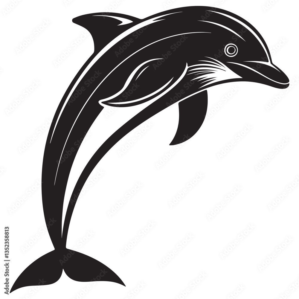 Obraz premium Dolphin icon. Dolphin silhouette on white background PrintA silhouette dolphin black and white logo vector clip art Dolphin icon. Black silhouette of a dolphin. Dolphin symbol. Vector illustration Vec