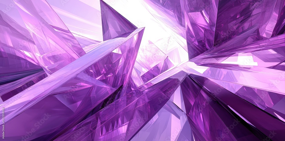 An abstract composition of purple crystalline structures and light