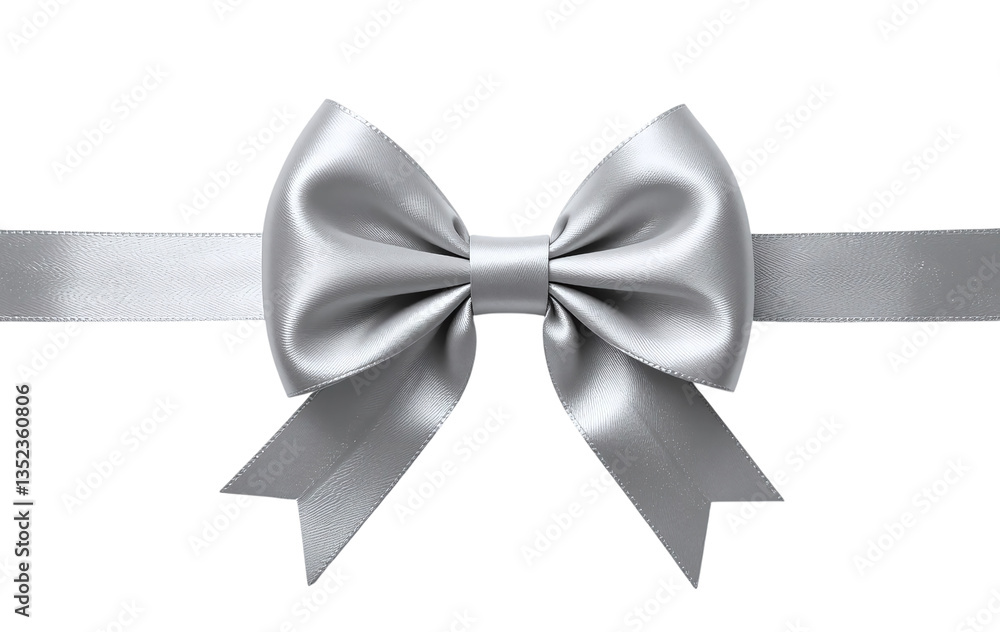 Silver ribbon bow gift present birthday christmas decoration satin elegance festive celebration shiny wrap transparent background Silver ribbon bow gift present birthday christmas decoration satin elegance festive celebration shiny wrap transparent background