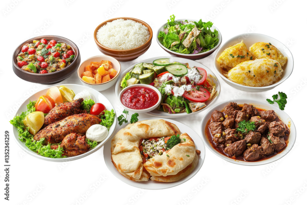 3D Global Cuisine Set with International Dishes Isolated on White Transparent Background 3D Global Cuisine Set with International Dishes Isolated on White Transparent Background