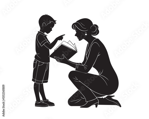 A simple vector of a mother reading a book to his child.