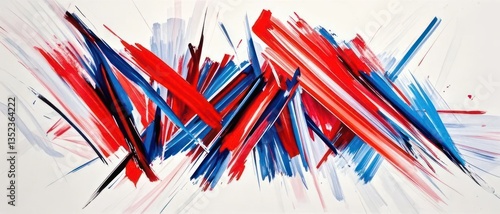 Abstract Background with Blue, White, and Red Paint Strokes with Bold Texture. Spirit of France. Horizontal Image Banner in a 21:9 Ratio