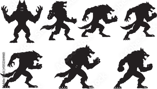 Werewolf Silhouette, Ideal for Horror and Mythical Themes - Flat Vector Illustration