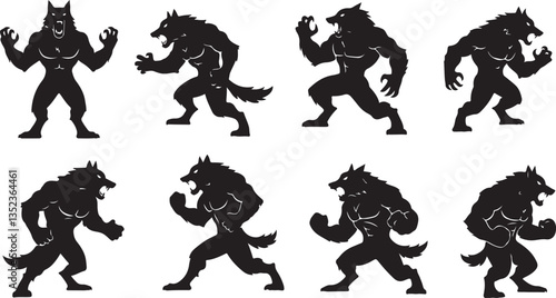 Werewolf Silhouette, Ideal for Horror and Mythical Themes - Flat Vector Illustration