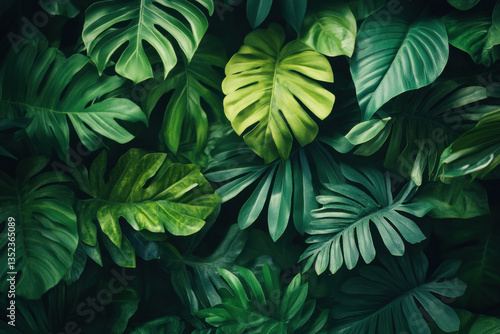 Wallpaper Mural Green leaves wallpaper with a tropical jungle pattern in a living room setting, creating a natural and vibrant atmosphere. Torontodigital.ca