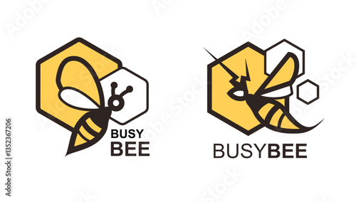 Set of minimalist, simple, electric, modern, outline logos honeycomb bee profile silhouette vector illustration design