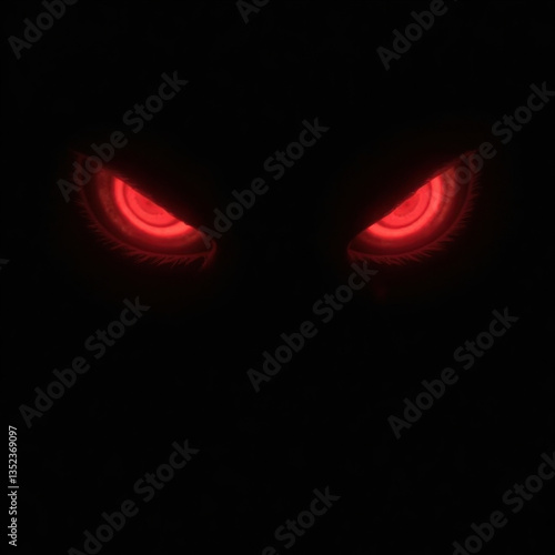 Two glowing red eyes in the darkness, menacing and watchful, conveying a sense of lurking evil and fear