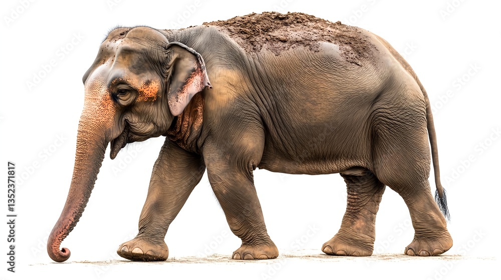 Obraz premium Isolated View of Asian Elephant Walking on White Background