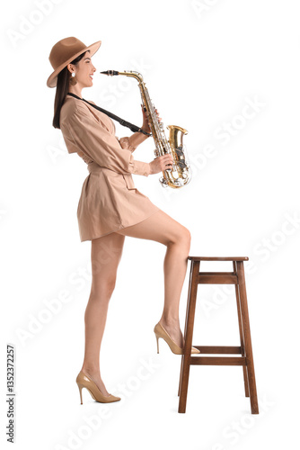 Beautiful woman playing sax...