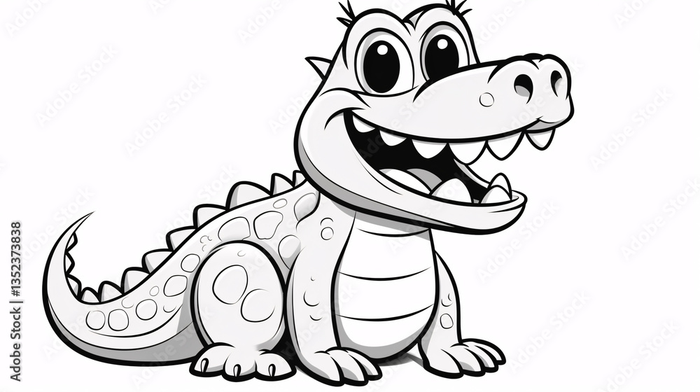 Obraz premium A simple black and white alligator-themed coloring page for kids, featuring fun and easy designs.