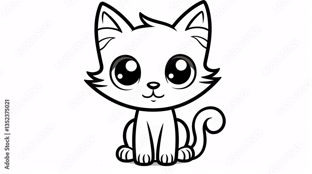Fototapeta premium A simple black and white cat-themed coloring page for kids, featuring fun and easy designs.