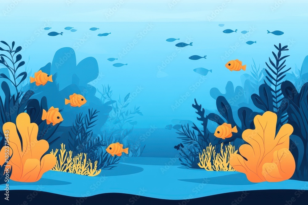 Fototapeta premium Animated underwater scene featuring swimming fish and aquatic plants