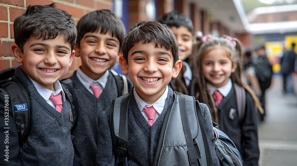 Happy elementary school children smiling for a photo.