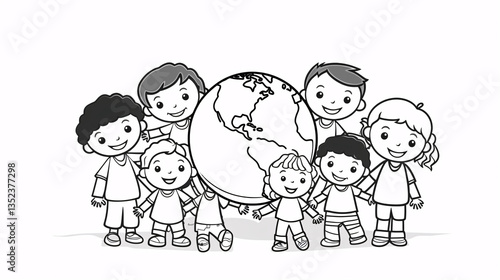 A simple black and white Earth-themed coloring page for kids, featuring fun and easy designs.

