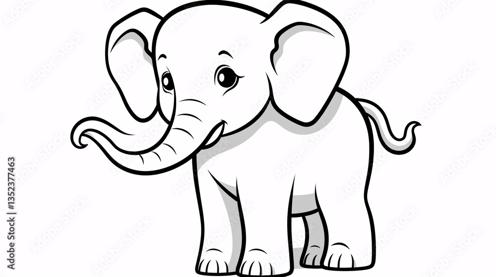 Obraz premium A simple black and white elephant-themed coloring page for kids, featuring fun and easy designs.