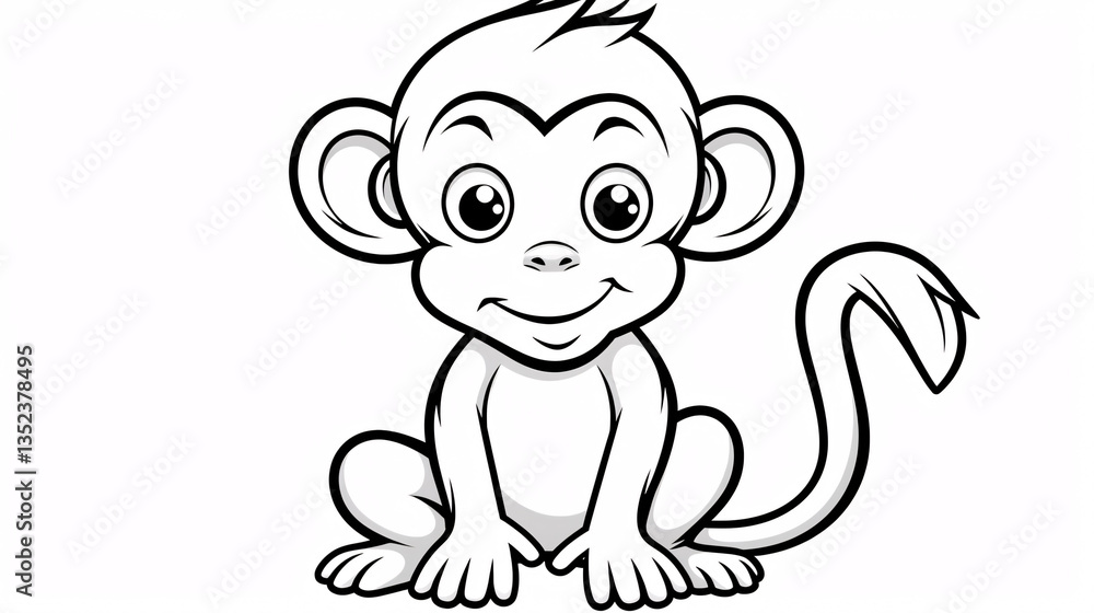 Obraz premium A simple black and white monkey-themed coloring page for kids, featuring fun and easy designs.