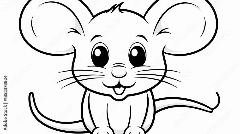 Obraz premium A simple black and white mouse-themed coloring page for kids, featuring fun and easy designs.
