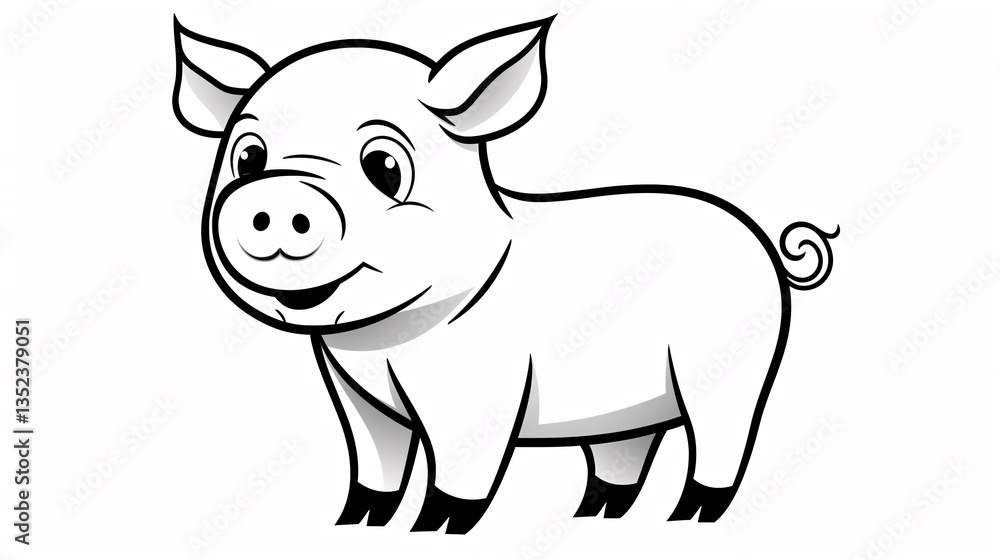 Obraz premium A simple black and white pig-themed coloring page for kids, featuring fun and easy designs.