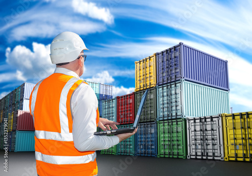 Man near container warehous...