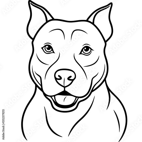 Pitbull outline: A crisp, high-resolution outline of a pitbull dog head, meticulously designed for clarity and detail, showcasing its muscular build and distinctive features.