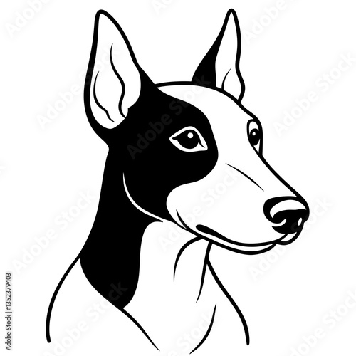 Elegant Canine Portrait: A stylish line-art depiction of a sleek dog, rendered in black and white, showcasing its refined features and confident posture.