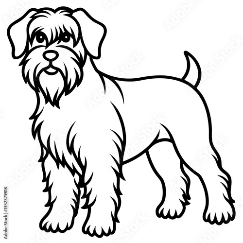 Elegant Schnauzer Portrait: A meticulously detailed illustration of a sophisticated schnauzer, showcasing its distinctive beard, expressive eyes, and a poised stance.