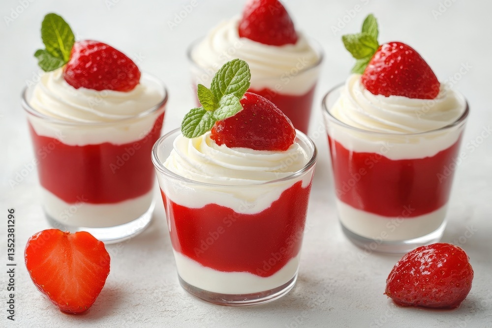 Strawberry dessert cups on a light surface Strawberry dessert cups on a light surface