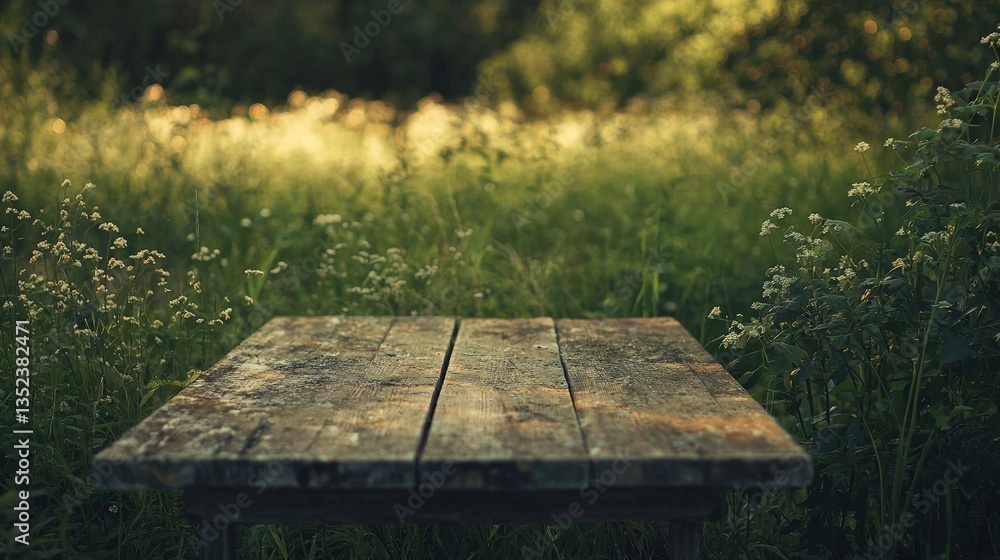 Fototapeta premium a wooden table in a field 