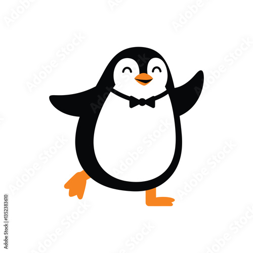 Cute Dancing Penguin Vector Illustration with Bowtie
