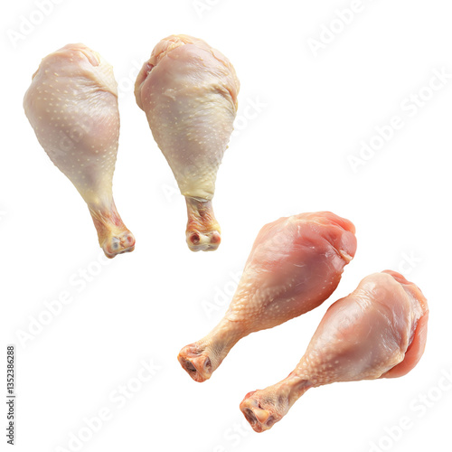 Set of raw chicken drumsticks isolated on white background
