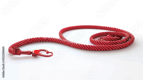 Close-up shot of a red braided lanyard with a plastic clip. The lanyard is lying on a white background, forming a gentle curve. The braiding is visible and appears to be made of a synthetic