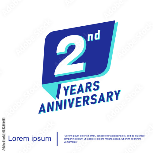 2nd years anniversary celebration emblem. anniversary logo isolated with blue ribbon on white background. vector illustration template design for web, flyers, poster, invitation or greeting card
