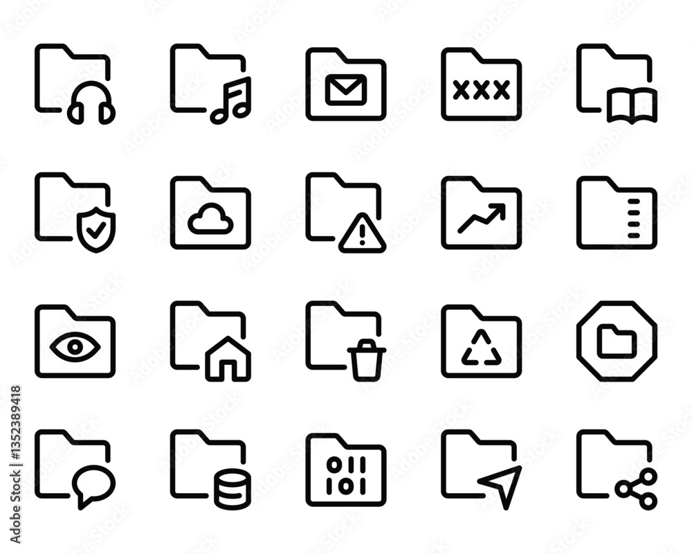 Outline icons set for Folder, save. Outline icons set for Folder, save.