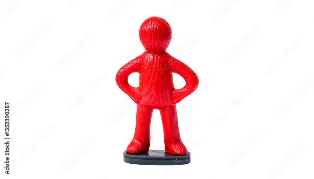 a red figurine with its hands on its hips, standing proudly. The figure has a minimalist design a red figurine with its hands on its hips, standing proudly. The figure has a minimalist design