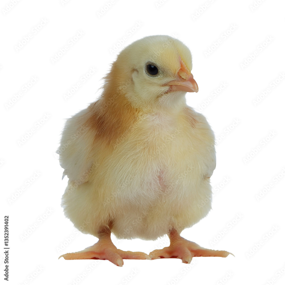 Obraz premium a cute, fluffy yellow chick stands. It is a small, adorable bird