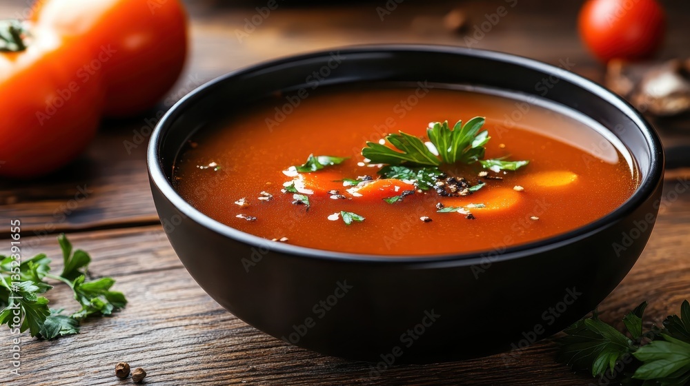 A rich and flavorful tomato soup served in a dark bowl, topped with fresh ingredients that enhance the visual and culinary experience, inviting warmth and nostalgia. A rich and flavorful tomato soup served in a dark bowl, topped with fresh ingredients that enhance the visual and culinary experience, inviting warmth and nostalgia.