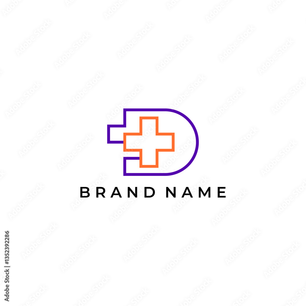 Obraz premium ILLUSTRATION LETTER D WITH CROSS ORANGE PURPLE COLOR LOGO ICON LINES DESIGN VECTOR