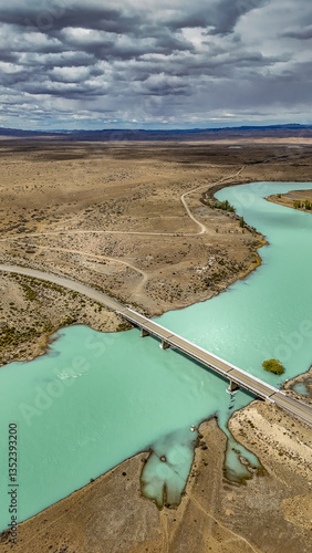 The delta of La Leona river flowing into Lago Argentino, Patagonia, Argentina