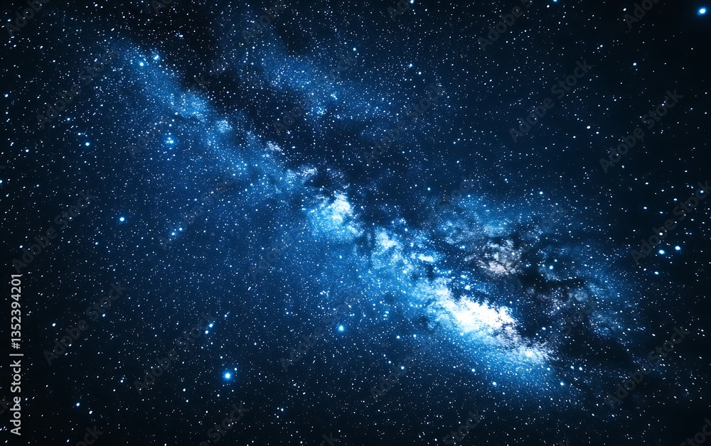 Blue-Toned Galaxy with Stars and Cosmic Clouds Against Dark Sky Blue-Toned Galaxy with Stars and Cosmic Clouds Against Dark Sky